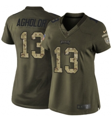 Nike Eagles #13 Nelson Agholor Green Womens Stitched NFL Limited 2015 Salute to Service Jersey