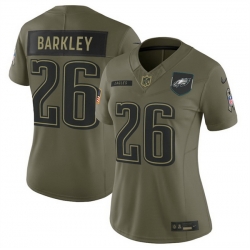 Women Philadelphia Eagles 26 Saquon Barkley Olive 2025 Salute to Service Limited Stitched Football Jersey