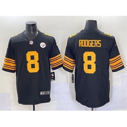 Men Pittsburgh Steelers 8 Aaron Rodgers Black 2025 Color Rush Vapor Limited Stitched Football Jersey