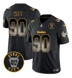 Men Pittsburgh Steelers 90 T J  Watt Black F U S E  Arch Smoke 412 Patch Vapor Limited Stitched Football Jersey