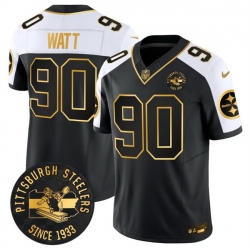 Men Pittsburgh Steelers 90 T J  Watt Black Gold Alternate F U S E  Throwback 1933 Patch Vapor Limited Stitched Football Jersey