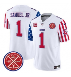 Men San Francisco 49ers 1 Deebo Samuel White 2024 F U S E  American Vapor Limited Stitched Football Jersey