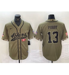 Men San Francisco 49ers 13 Brock Purdy Olive Salute To Service With Patch Cool Base Stitched Baseball Jersey