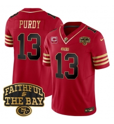 Men San Francisco 49ers 13 Brock Purdy Red 2025 F U S E  1 Star C With Faithful To The Bay Patch Limited V8 Stitched Football Jersey