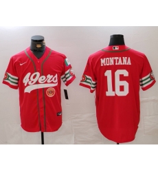 Men San Francisco 49ers 16 Joe Montana Red With Patch Cool Base Stitched Baseball Jersey 2