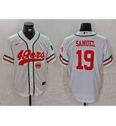 Men San Francisco 49ers 19 Deebo Samuel White With Patch Cool Base Stitched Baseball Jersey 1