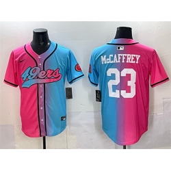 Men San Francisco 49ers 23 Christian McCaffrey Pink Blue Limited Stitched Baseball Jersey