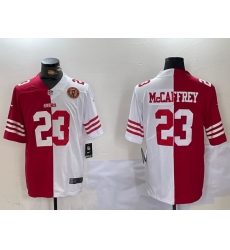 Men San Francisco 49ers 23 Christian McCaffrey Red  26 White Split Limited Stitched Jersey 3