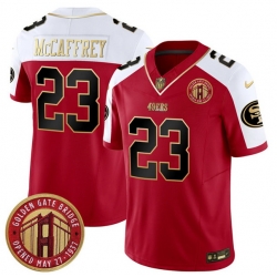 Men San Francisco 49ers 23 Christian McCaffrey Red F U S E  Golden Gate Bridge Patch Alternate Vapor Limited Stitched Football Jersey