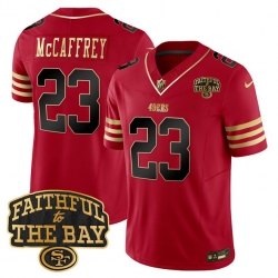 Men San Francisco 49ers 23 Christian Mccaffrey Red 2025 F U S E  Faithful To The Bay Patch Limited V8 Stitched Football Jersey