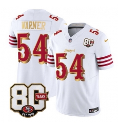 Men San Francisco 49ers  54 Fred Warner White Gold 80th Anniversary Patch  Rivalries  2026 F U S E  Vapor Untouchabl Limited Stitched Football Jersey