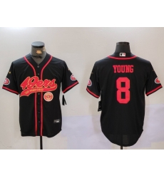 Men San Francisco 49ers  8 Steve Young Black With Patch Cool Base Stitched Baseball Jersey 1