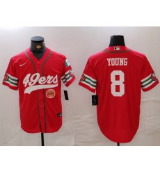 Men San Francisco 49ers 8 Steve Young Red With Patch Cool Base Stitched Baseball Jersey 1