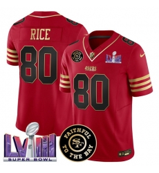 Men San Francisco 49ers 80 Jerry Rice Red 2025 F U S E Faithful 26 Super Bowl LVIII Patch Vapor Limited Stitched Football Jersey Men San Francisco 49ers 80 Jerry Rice Red 2025 F U S E Faithful 26 Super Bowl LVIII Patch Vapor Limited Stitched Football Jersey