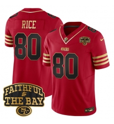 Men San Francisco 49ers 80 Jerry Rice Red 2025 F U S E  Faithful To The Bay Patch Limited V8 Stitched Football Jersey