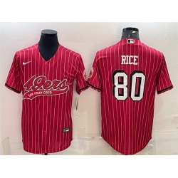 Men San Francisco 49ers 80 Jerry Rice Red With Patch Cool Base Stitched Baseball Jersey