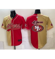 Men San Francisco 49ers Team Big Logo Gold Red Split Stitched Jersey 001