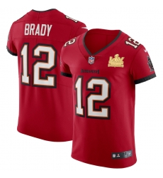 Men Tampa Bay Buccaneers 12 Tom Brady Men Super Bowl LV Champions Patch Nike Red Vapor Elite Jersey