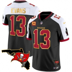 Men Tampa Bay Buccaneers 13 Mike Evans Black White F U S E  With 4 Star C Ptach And Florida Patch Gold Trim Vapor Stitched Jersey