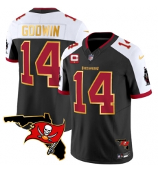 Men Tampa Bay Buccaneers 14 Chris Godwin Black White F U S E  With 1 Star C Ptach And Florida Patch Gold Trim Vapor Stitched Jersey