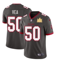 Men Tampa Bay Buccaneers 50 Vita Vea Men Super Bowl LV Champions Patch Nike Pewter Alternate Vapor Limited Jersey