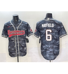 Men Tampa Bay Buccaneers 6 Baker Mayfield Grey Camo Cool Base Stitched Baseball Jersey