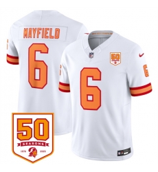 Men Tampa Bay Buccaneers 6 Baker Mayfield White 2025 F U S E 50th Anniversary Patch Vapor Limited Stitched Jersey Men Tampa Bay Buccaneers 6 Baker Mayfield White 2025 F U S E 50th Anniversary Patch Vapor Limited Stitched Jersey