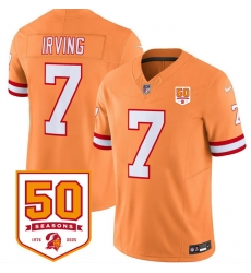 Men Tampa Bay Buccaneers 7 Bucky Irving Orange 2025 F U S E 50th Anniversary Patch Vapor Limited Stitched Jersey Men Tampa Bay Buccaneers 7 Bucky Irving Orange 2025 F U S E 50th Anniversary Patch Vapor Limited Stitched Jersey