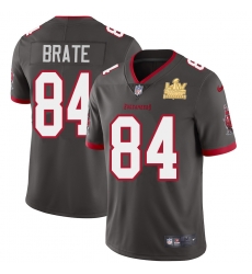 Men Tampa Bay Buccaneers 84 Cameron Brate Men Super Bowl LV Champions Patch Nike Pewter Alternate Vapor Limited Jersey