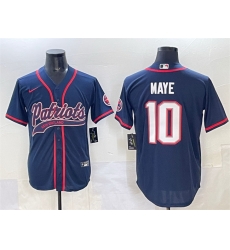 Men New England Patriots 10 Drake Maye Navy With Path Cool Base Stitched Baseball Jersey Men New England Patriots 10 Drake Maye Navy With Path Cool Base Stitched Baseball Jersey