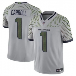 Men Seattle Seahawks 1 Pete Carroll Grey 2025 F U S E Rivalries Vapor Untouchable Limited Stitched Football Jersey