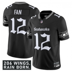 Men Seattle Seahawks 12 Fan Black 2025 F U S E   27Gothic Rain City Shadows Edition 27 Vapor Limited Stitched Football Jersey