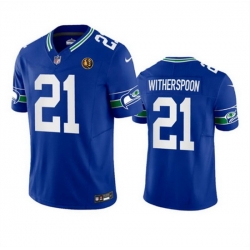 Men Seattle Seahawks 21 Devon Witherspoon Royal 2023 F U S E  Throwback With John Madden Patch Vapor Limited Stitched Football Jersey