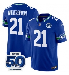 Men Seattle Seahawks 21 Devon Witherspoon Royal 2025 F U S E 50th Anniversary Patch Throwback Vapor Limited Stitched Football Jersey Men Seattle Seahawks 21 Devon Witherspoon Royal 2025 F U S E 50th Anniversary Patch Throwback Vapor Limited Stitched Football Jersey