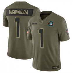 Men Miami Dolphins 1 Tua Tagovailo Olive 2025 F U S E  Salute to Service Limited Stitched Football Jersey