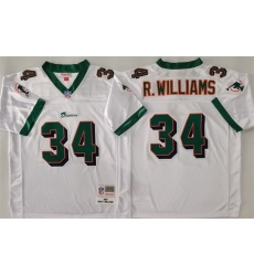 Men Miami Dolphins 34 Ricky Williams White Throwback Stitched Football Jersey