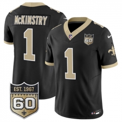 Men New Orleans Saints  1 Kool Aid McKinstry Black 2026 F U S E 60th Anniversary Patch Vapor Limited Football Stitched Jersey