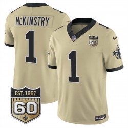 Men New Orleans Saints  1 Kool Aid McKinstry Gold 2026 F U S E 60th Anniversary Patch Vapor Limited Football Stitched Jersey