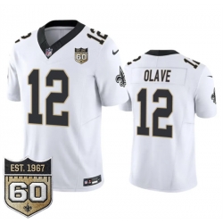 Men New Orleans Saints  12 Chris Olave White 2026 F U S E 60th Anniversary Patch Vapor Limited Football Stitched Jersey