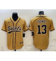 Men New Orleans Saints 13 Michael Thomas Gold With Patch Cool Base Stitched Baseball Jersey