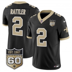 Men New Orleans Saints  2 Spencer Rattler Black 2026 F U S E 60th Anniversary Patch Vapor Limited Football Stitched Jersey