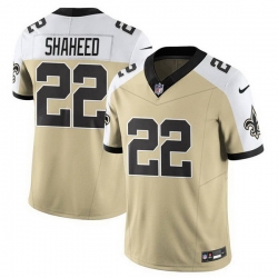 Men New Orleans Saints 22 Rashid Shaheed Gold White Alternate 2025 F U S E  Vapor Limited Stitched Football Jersey