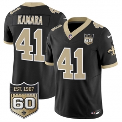 Men New Orleans Saints  41 Alvin Kamara Black 2026 F U S E 60th Anniversary Patch Vapor Limited Football Stitched Jersey