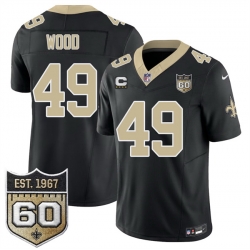Men New Orleans Saints  49 Zach Wood Black 2026 F U S E With 4 Star C Patch And 60th Anniversary Patch Vapor Limited Football Stitched Jersey