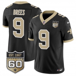 Men New Orleans Saints  9 Drew Brees Black 2026 F U S E 60th Anniversary Patch Vapor Limited Football Stitched Jersey