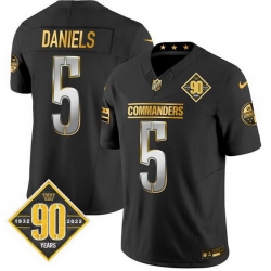 Men Washington Commanders 5 Jayden Daniels Black Gold F U S E  90th Anniversary Vapor Limited Stitched Football Jersey