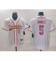 Men Washington Commanders 5 Jayden Daniels White With Patch Cool Base Stitched Baseball Jersey 3