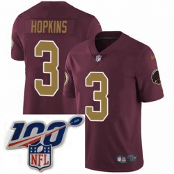 Mens Nike Washington Redskins 3 Dustin Hopkins Burgundy RedGold Number Alternate 80TH Anniversary Vapor Untouchable Limited Stitched 100th anniversary Neck
