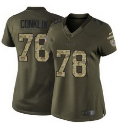 Nike Titans #78 Jack Conklin Green Womens Stitched NFL Limited Salute to Service Jersey