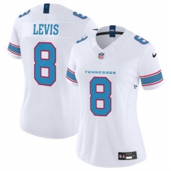Women Tennessee Titans  8 Will Levis White 2026 F U S E  Vapor Limited Stitched Football Jersey  